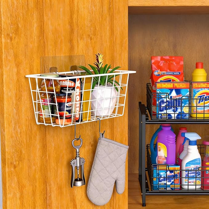 MaraFansie Wall Wire Baskets Bin No Drilling Adhesive Hanging Baskets Wall - Image 3
