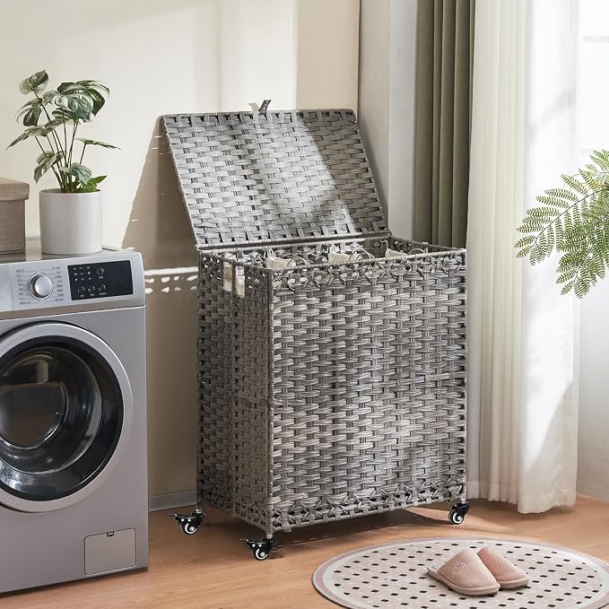 Laundry Hamper with Wheels&Lid, 50.2 Gallons Rolling Laundry Basket with Wheels - Image 3