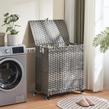 Laundry Hamper with Wheels&Lid, 50.2 Gallons Rolling Laundry Basket with Wheels - Image 3