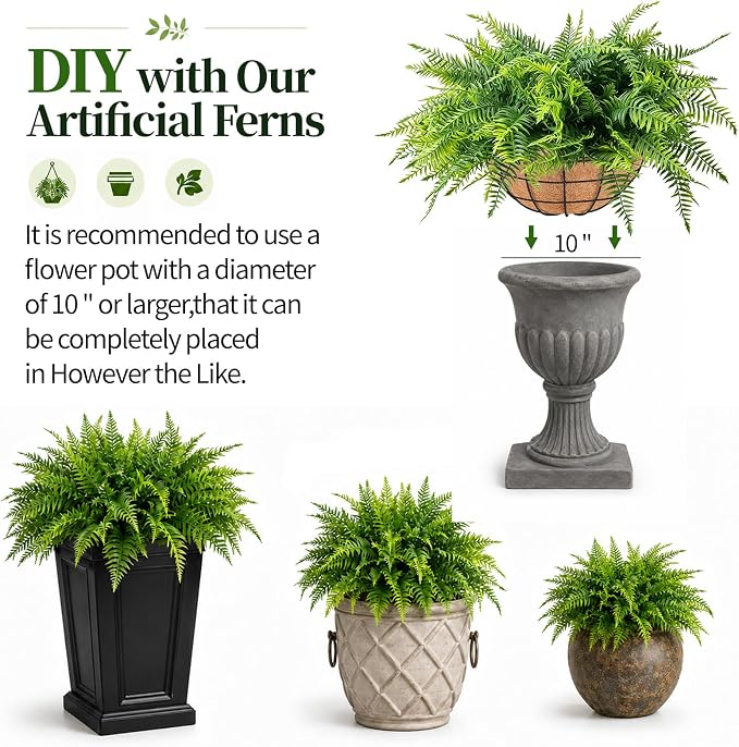 Fake Hanging Plants Fern Baskets, Artificial Ferns - Image 5