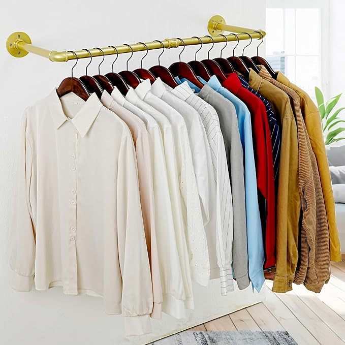 WEBI Industrial Pipe Clothing Rack, Heavy Duty Metal Garment Rack Bar Wall - Image 2