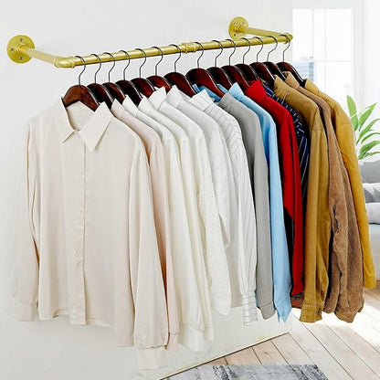 WEBI Industrial Pipe Clothing Rack, Heavy Duty Metal Garment Rack Bar Wall - Image 2