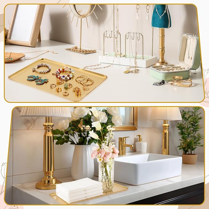 Vesici 6 Pcs Gold Metal Serving Tray Bulk Stainless Steel Rectangle Platters - Image 6