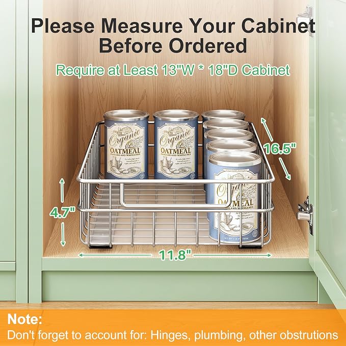 Pull out Cabinet Organizer, Stainless Steel 2-Pack Slide out Drawer - Image 2