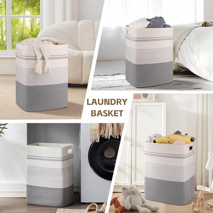 Laundry Hamper, Large Woven Rope Tall Laundry Basket - Image 7