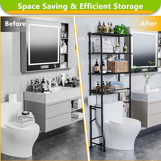 Mlinavn Over-The-Toilet Storage Rack, 4-Tier Bathroom Organizer Shelf Over - Image 5