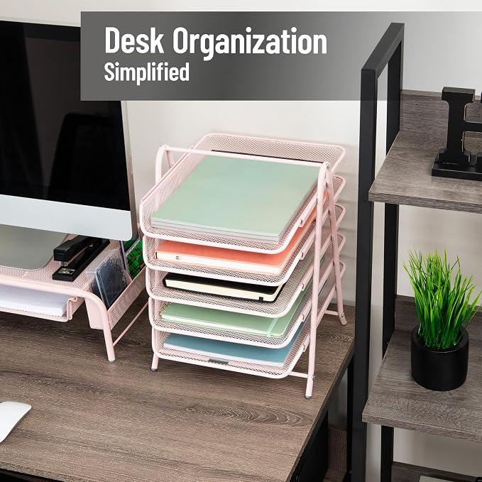 Mind Reader 5-Tier Paper Tray Organizer, Vertical Desktop File Storage Rack - Image 2