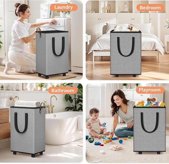 SpaceTrove Laundry Basket with Wheels, Collapsible Laundry Baskets, Laundry - Image 7
