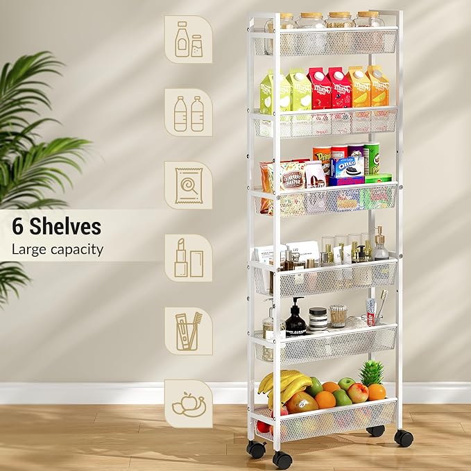 6 Tier Slim Storage Cart, Narrow Cart - Image 5