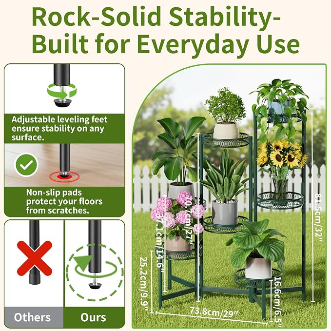7 Tier Metal Corner Plant Stand Indoor Outdoor, Folding Tall Plant Rack - Image 3
