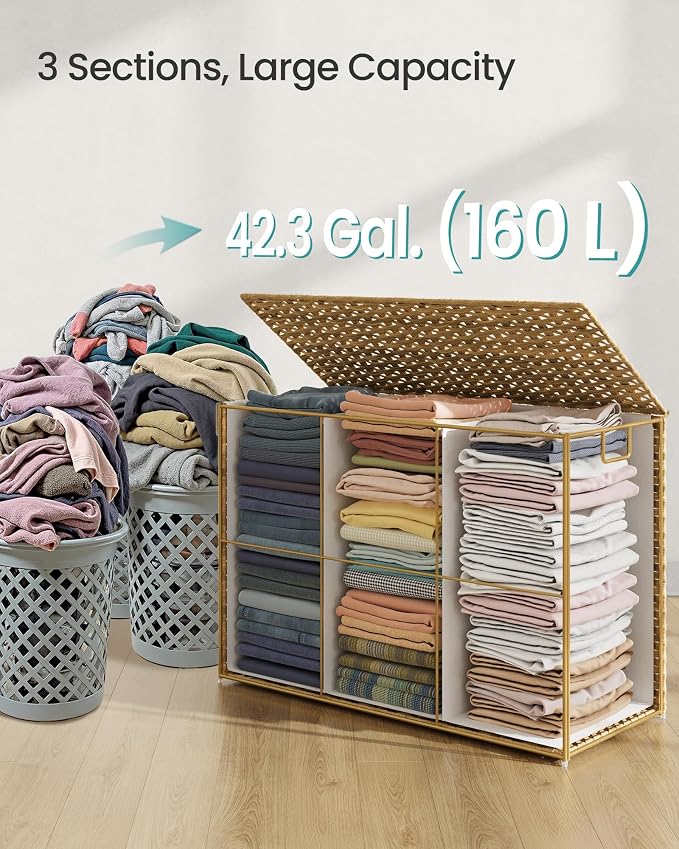 SONGMICS Laundry Hamper with Lid, 160 L Clothes Hamper with 2 Removable Liner - Image 4