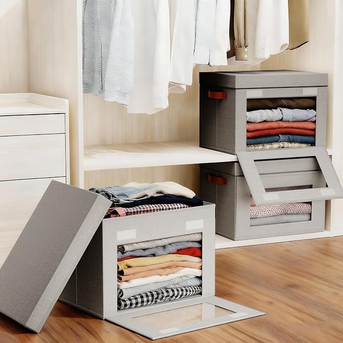 2-Pack Large Storage Bins with Lids, Stackable&Collapsible Closet Storage Bins - Image 2