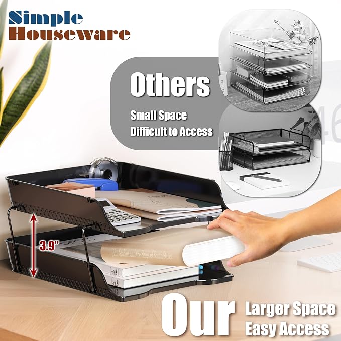 Simple Houseware 2-Tier Stackable Letter Tray Organizer – Desktop File Holder - Image 3