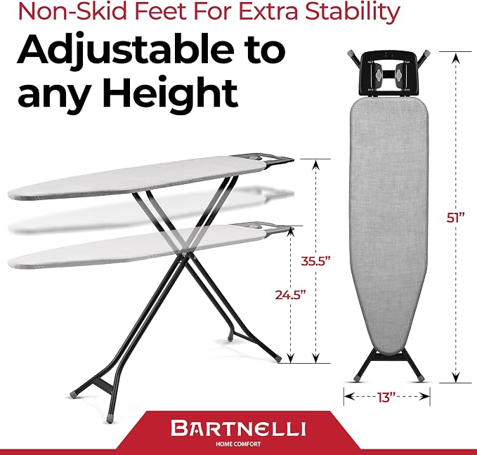 Bartnelli Extreme Stability Ironing Board 43x13 Upgraded Heavy-Duty Metal Frame - Image 7