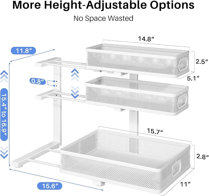 Under Sink Organizer, Height Adjustable Slide out Storage Drawer Rack - Image 8