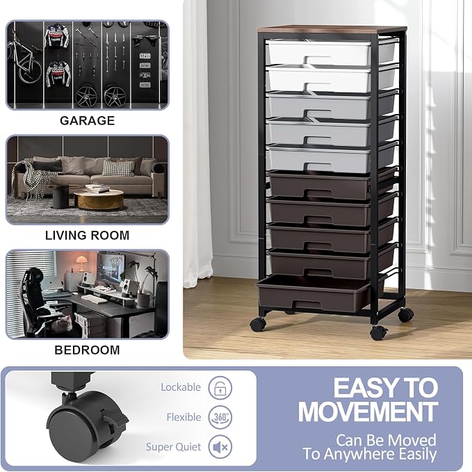 Rolling Cart with Drawers, 10 Drawer Rolling Cart, Storage Cart, Utility Cart - Image 5