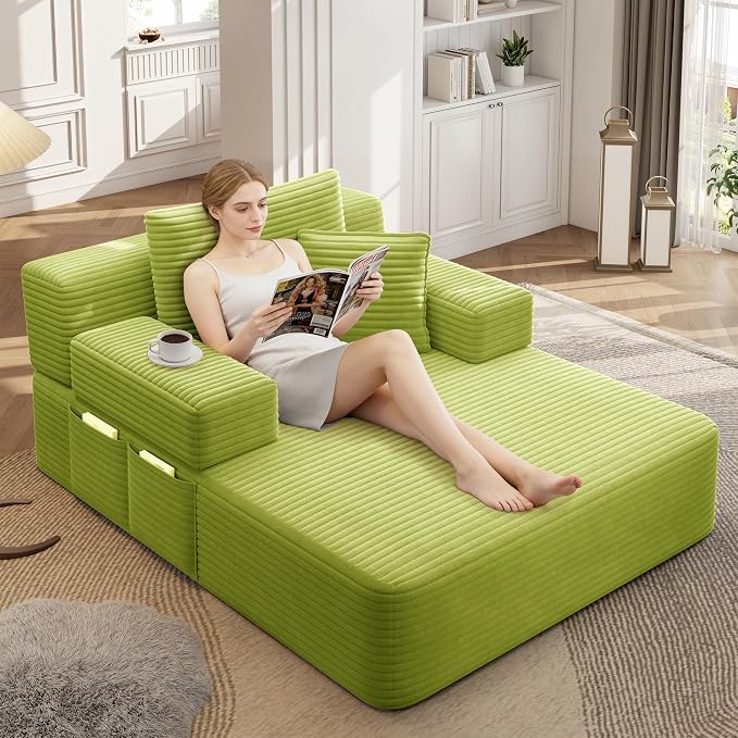 2-in-1 Convertible Chaise Lounge Indoor, 60.2" Corduroy Upholstered Chaise by Wunlerlant