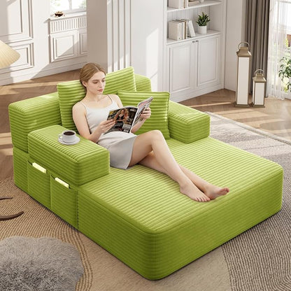 2-in-1 Convertible Chaise Lounge Indoor, 60.2" Corduroy Upholstered Chaise by Wunlerlant