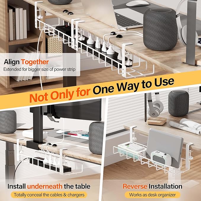 2 Pack Under Desk Tray, 31.4" No Drill Wire Management - Image 4