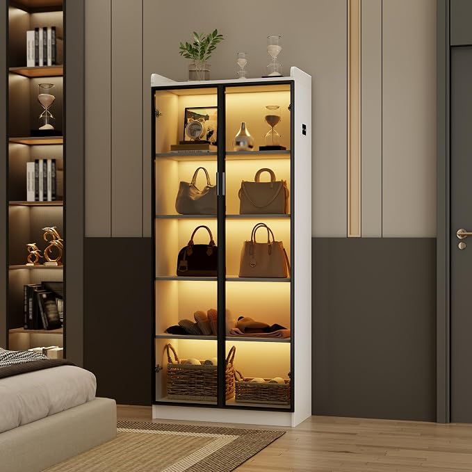 Display Cabinet with Doors and Adjustable Shelves, 5 Tier Display Case - Image 8