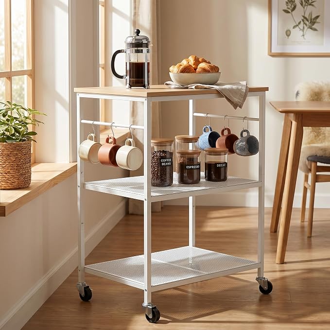 Homleke 3-Tier Rolling Kitchen Microwave Cart, Kitchen Utility Cart on Lockable - Image 3