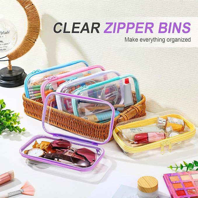 Sanwuta 6 Pcs Clear Hard Zipper Case Hard Plastic Zipper Pouches Transparent - Image 5