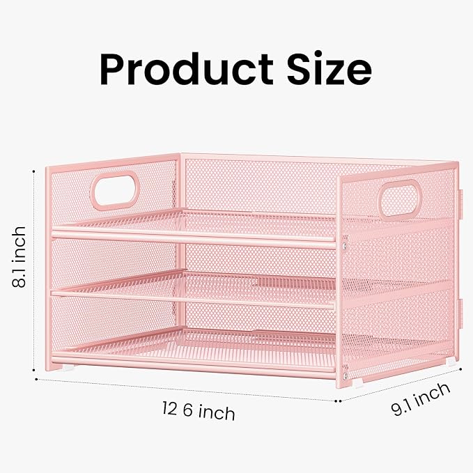 Subekyu 2-Pack 3-Tier Pink Metal Mesh Desk Paper Letter Tray & File Sorter - Image 5