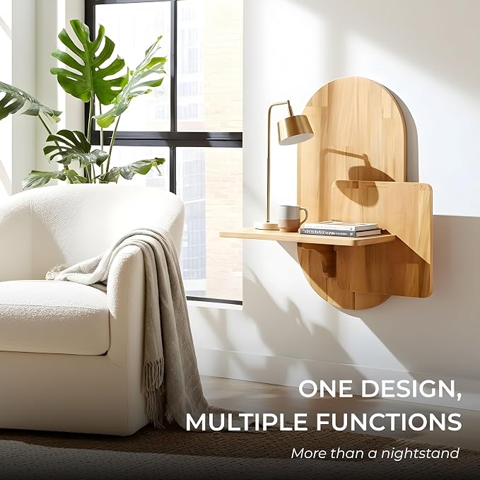 Behomes Claudia Solid Wood Floating Nightstand, Boho Wall Mounted Bedside Table - Image 5