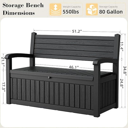 80-Gallon Lockable Outdoor Storage Bench, Waterproof Outdoor Deck Storage Boxes - Image 2