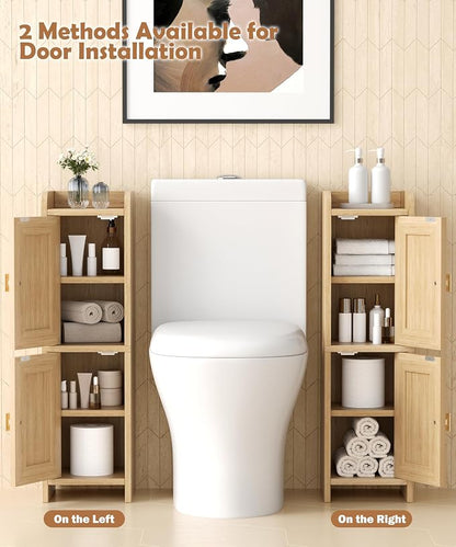 Akxomel Rattan Small Bathroom Cabinet Narrow Toilet Paper Organizer Oak | - Image 8