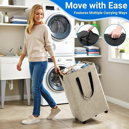 Laundry Basket with 5 Wheels, Tall Dirty Laundry Hamper, Rolling Laundry Basket - Image 4
