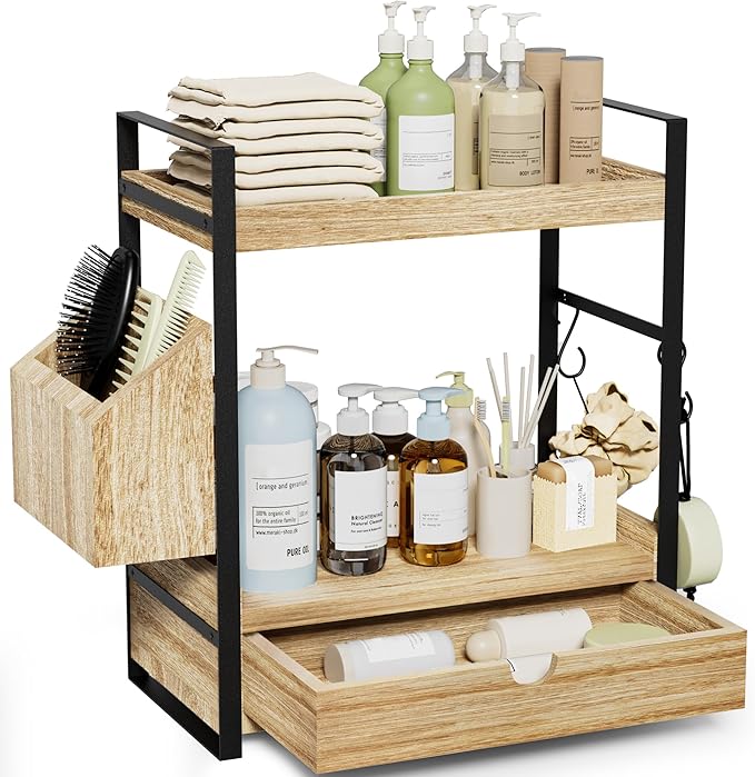 2-Tier Bathroom Counter Organizer, Wooden Vanity Shelf by Unknown