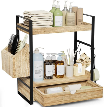 2-Tier Bathroom Counter Organizer, Wooden Vanity Shelf by Unknown