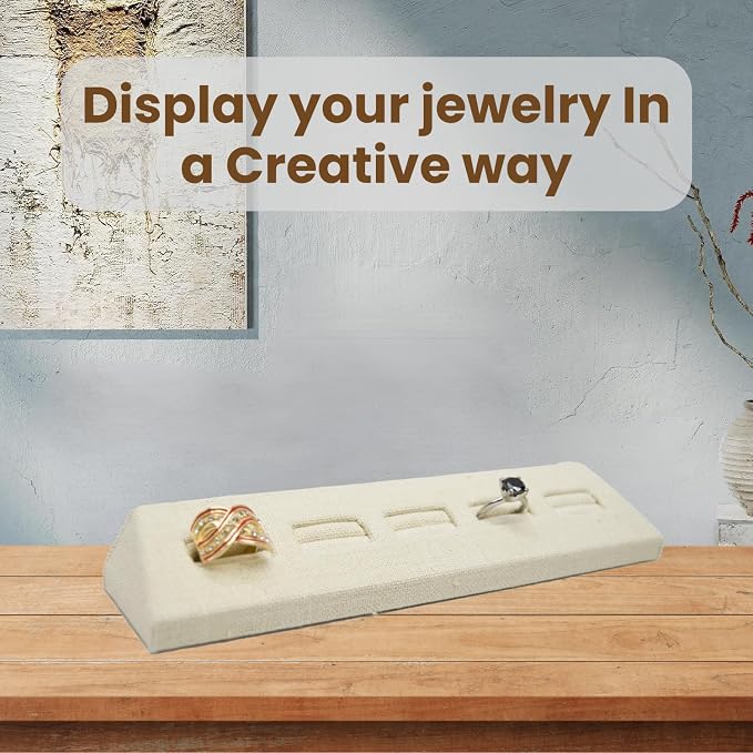 Novel Box 5-Slot Beige Linen Rings/Earrings/Cufflinks Holder Tray 8.12x1.75x1 - Image 4