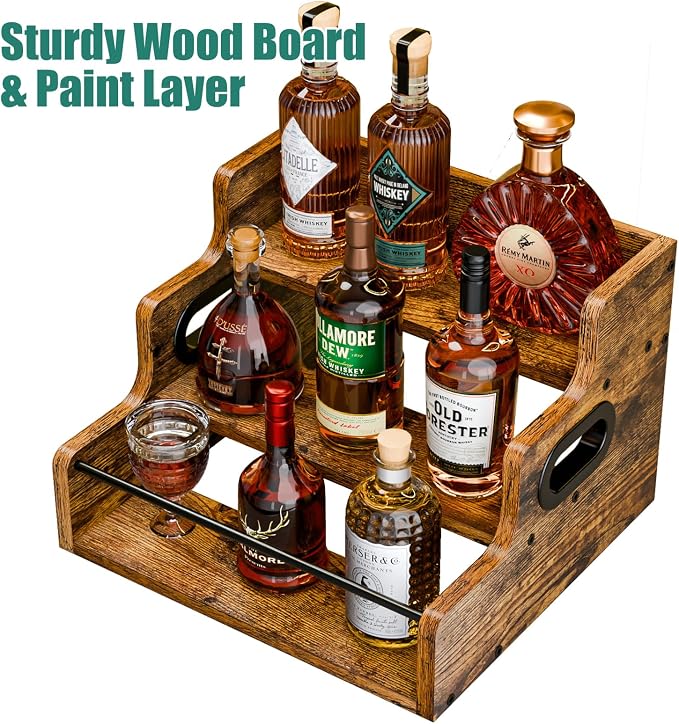 KLM Liquor Bottle Display Shelf, Coffee Syrup Rack Organizer, 3 Step Countertop - Image 7
