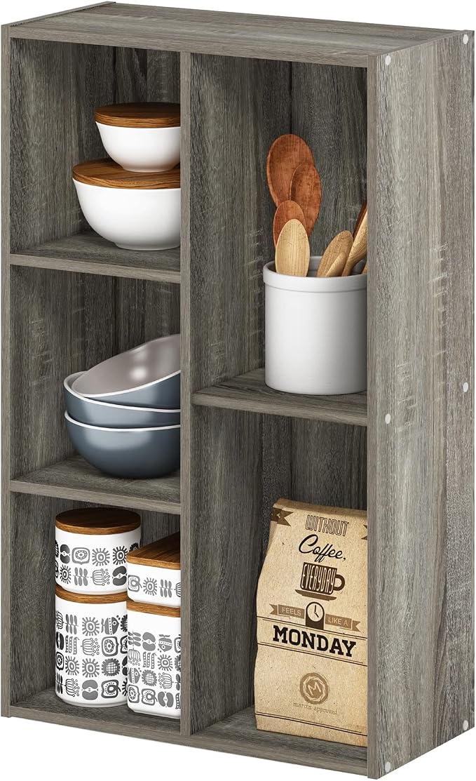 Furinno Luder 5-Cube No Tool Assembly Open Shelf, French Oak by Furinno-FitsYourSpaceFitsYourBudget