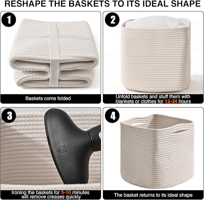 ICERZCZ 13 Inch Cube Closet Storage Bins, Woven Cotton Rope Organizer Baskets - Image 7