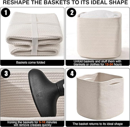 ICERZCZ 13 Inch Cube Closet Storage Bins, Woven Cotton Rope Organizer Baskets - Image 7