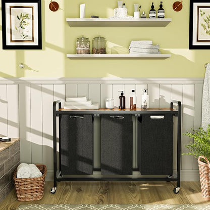 Laundry Sorter with Shelf, Pull-Out and Removable Bags, Laundry Hamper - Image 3