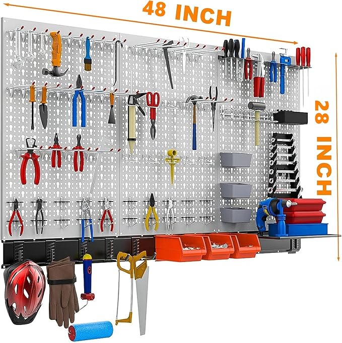 TORACK 109 PCS Pegboard Wall Organizer 4 ft. Garage Metal Pegboard Utility Tool - Image 2