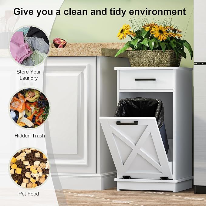 White Tilt Out Laundry Hamper Cabinet Hidden Laundry Hamper - Image 9