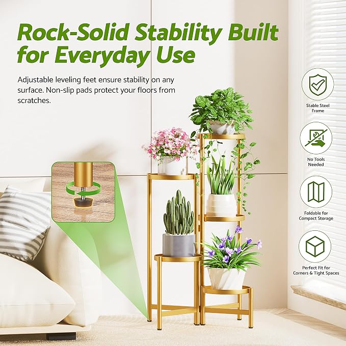 Gold Stand Plants, 5 Tiered Plant Stand Indoor - Image 3