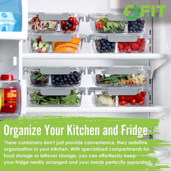 FIT Strong & Healthy Meal Prep Containers Glass, 1 & 2 & 3 Compartments – - Image 3