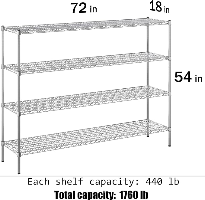18" Deep x 72" Wide x 54" Height Wire Shelving Kit | 4-Tier | NSF Commercial - Image 3