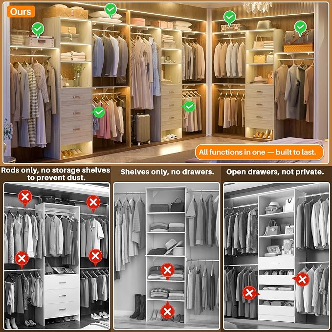 96" Wood Closet System with 3 Enclosed Drawers & 3 Solid Shelves, 8FT - Image 2