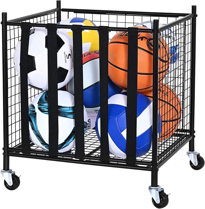 VEVOR Rolling Sports Ball Storage Cart, Lockable Basketball Cage by VEVOR