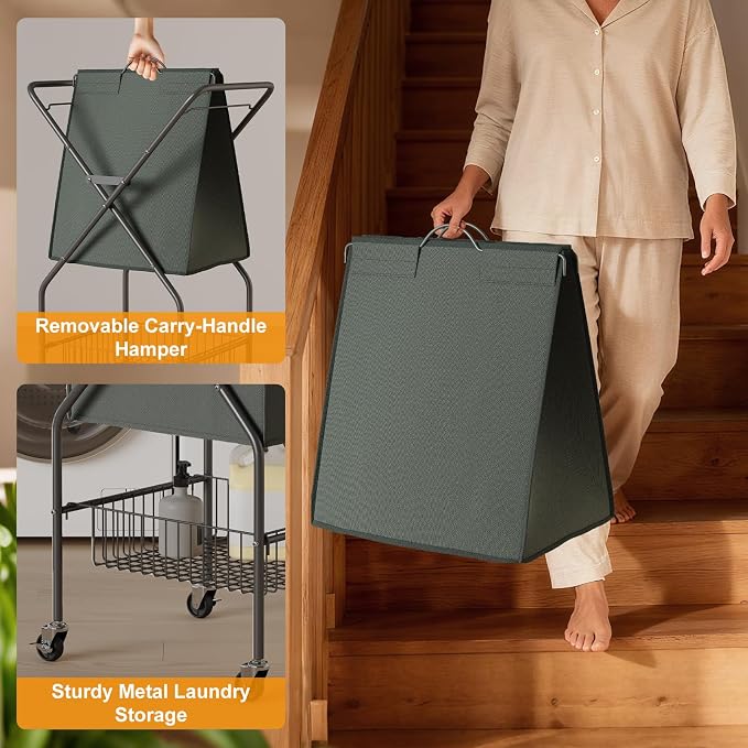 Laundry Basket with Wheels:88L Rolling Laundry Cart Foldable Metal Frame Dirty - Image 4