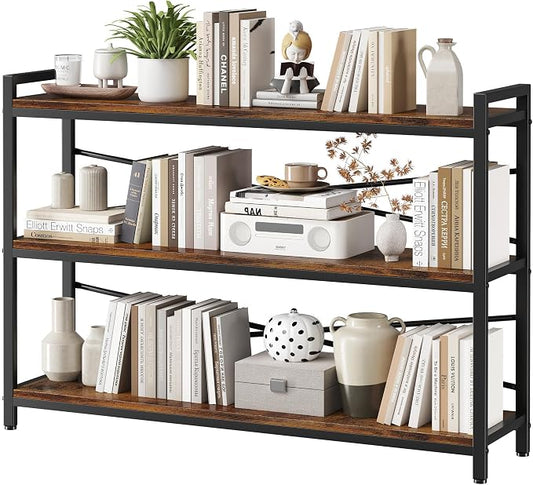 3 Tier Bookshelf 47.24" Width, Wood and Metal Etagere Bookcase, Vintage by Homeiju