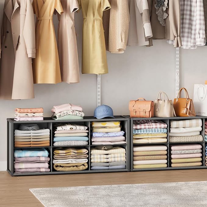 Hongtamoya Stackable Closet Organizer Shelf, 6 Cube Bins Storage Basket - Image 8