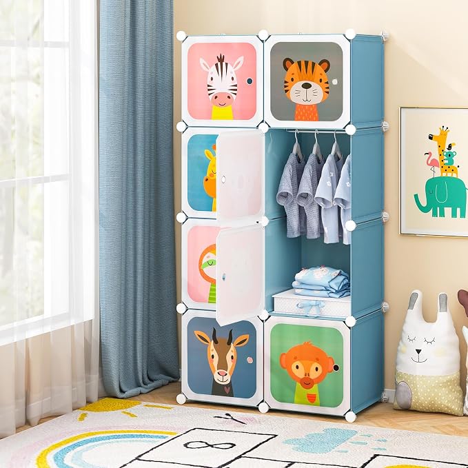 HONEY JOY Kids Wardrobe Closet, Baby Cartoon Clothes Storage Organizer - Image 9